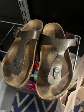 Birkenstock Brown Metallic Thong Sandals